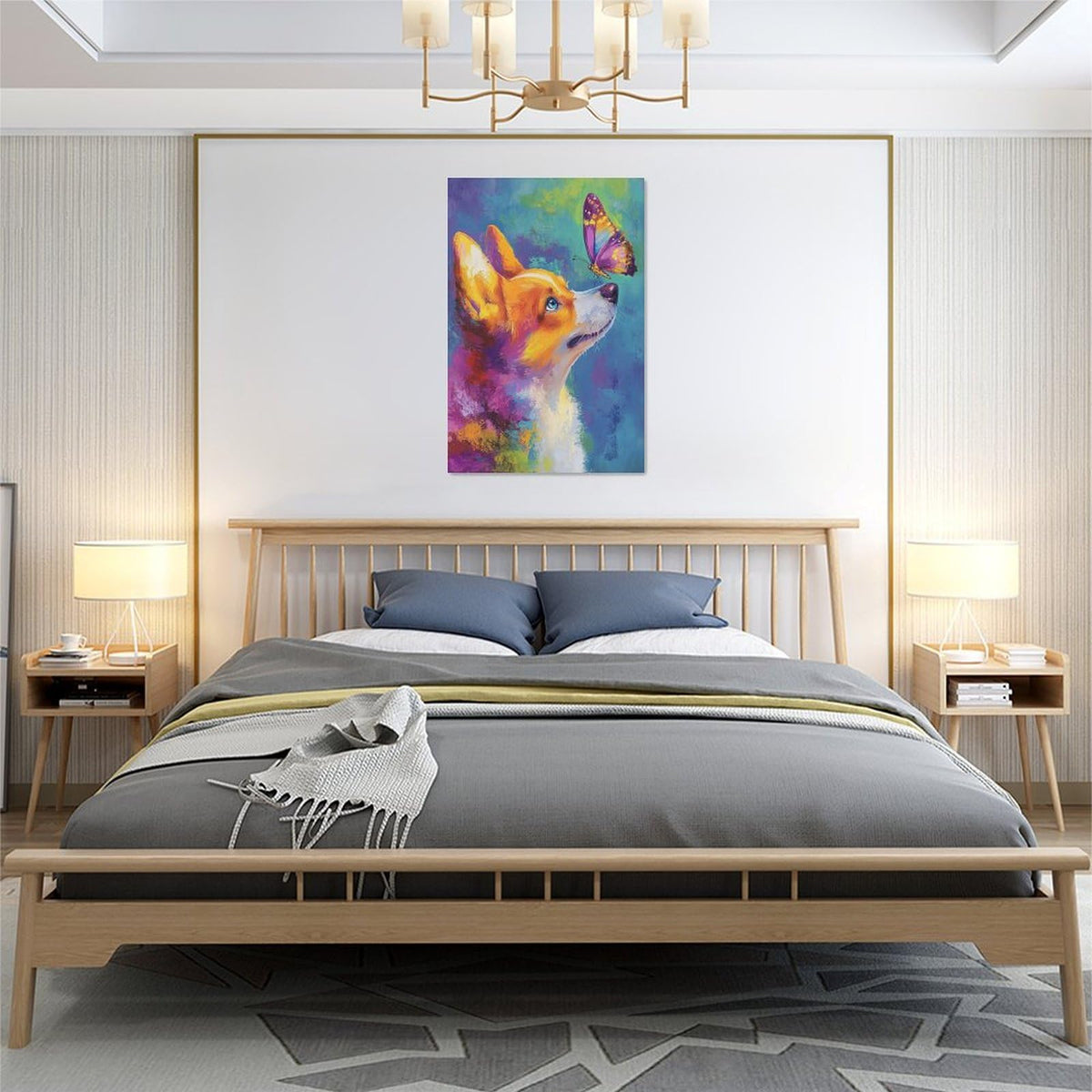 Corgi Kiss Butterfly Wall Art Dog Pictures Wall Decor Dogs Canvas Painting Print Home Modern Artwork Decorations Framed for Bathroom Living Room Bedroom Office 16 x 24 inch (24L" x 16W" / Corgi)