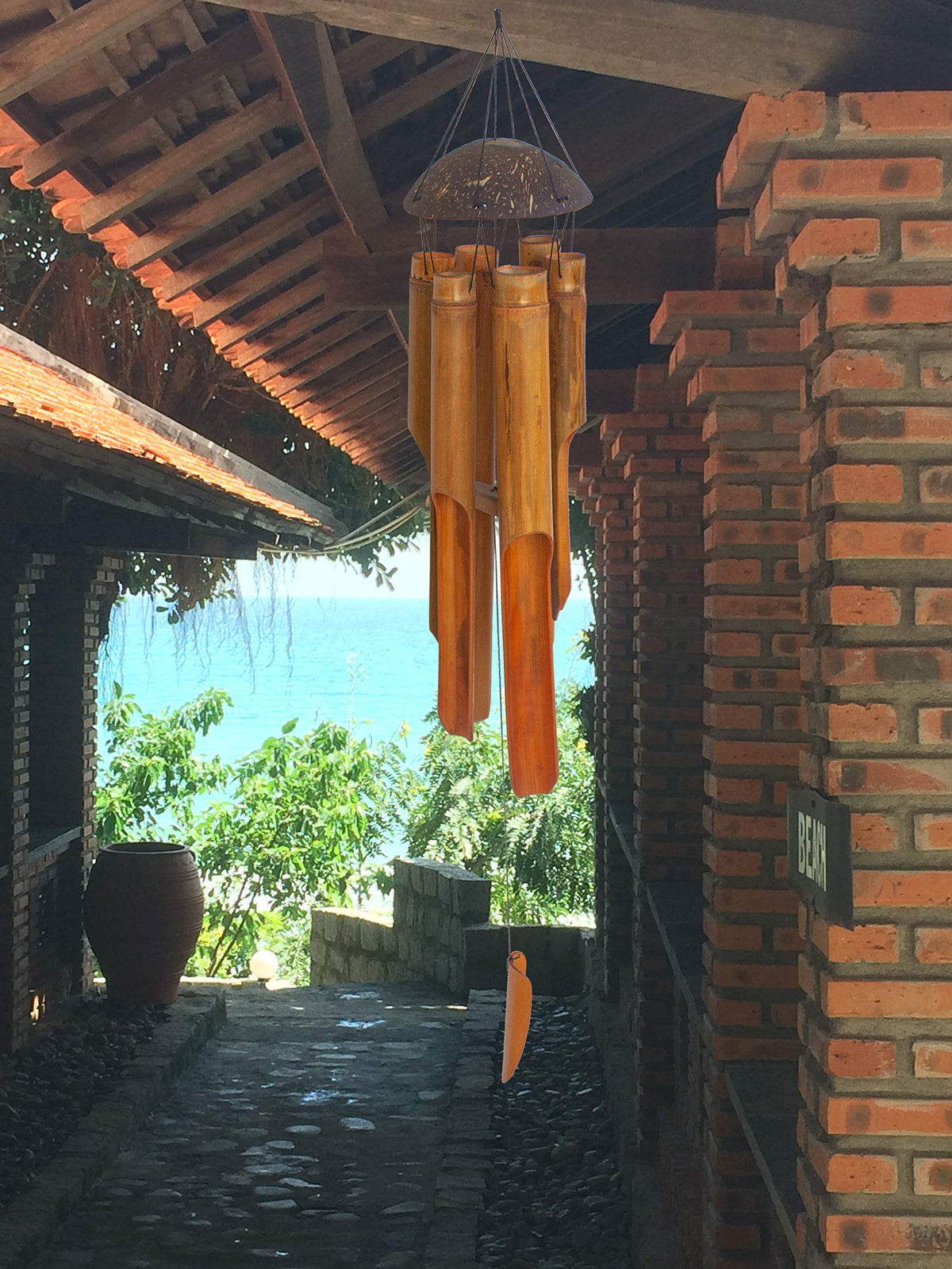 35 inch Large Bamboo Coconut Wind Chimes Outdoor (35 inch)