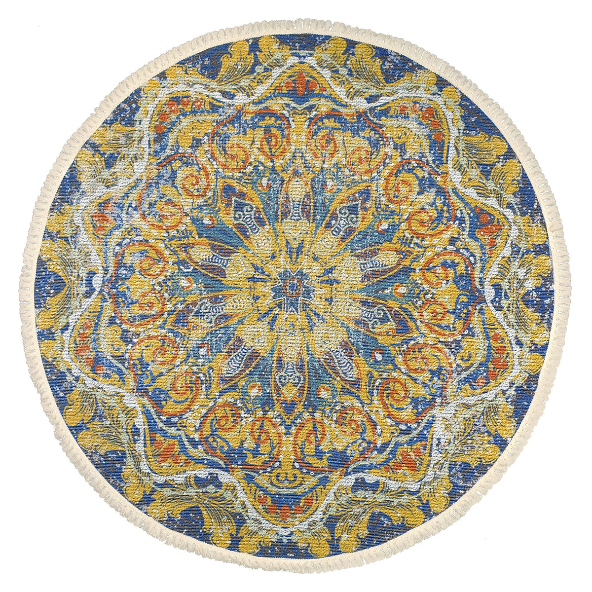 Boho 4Ft Round Washable Rug for Bedroom Farmhouse Hallway Entryway (Yellow / 4' (Round))