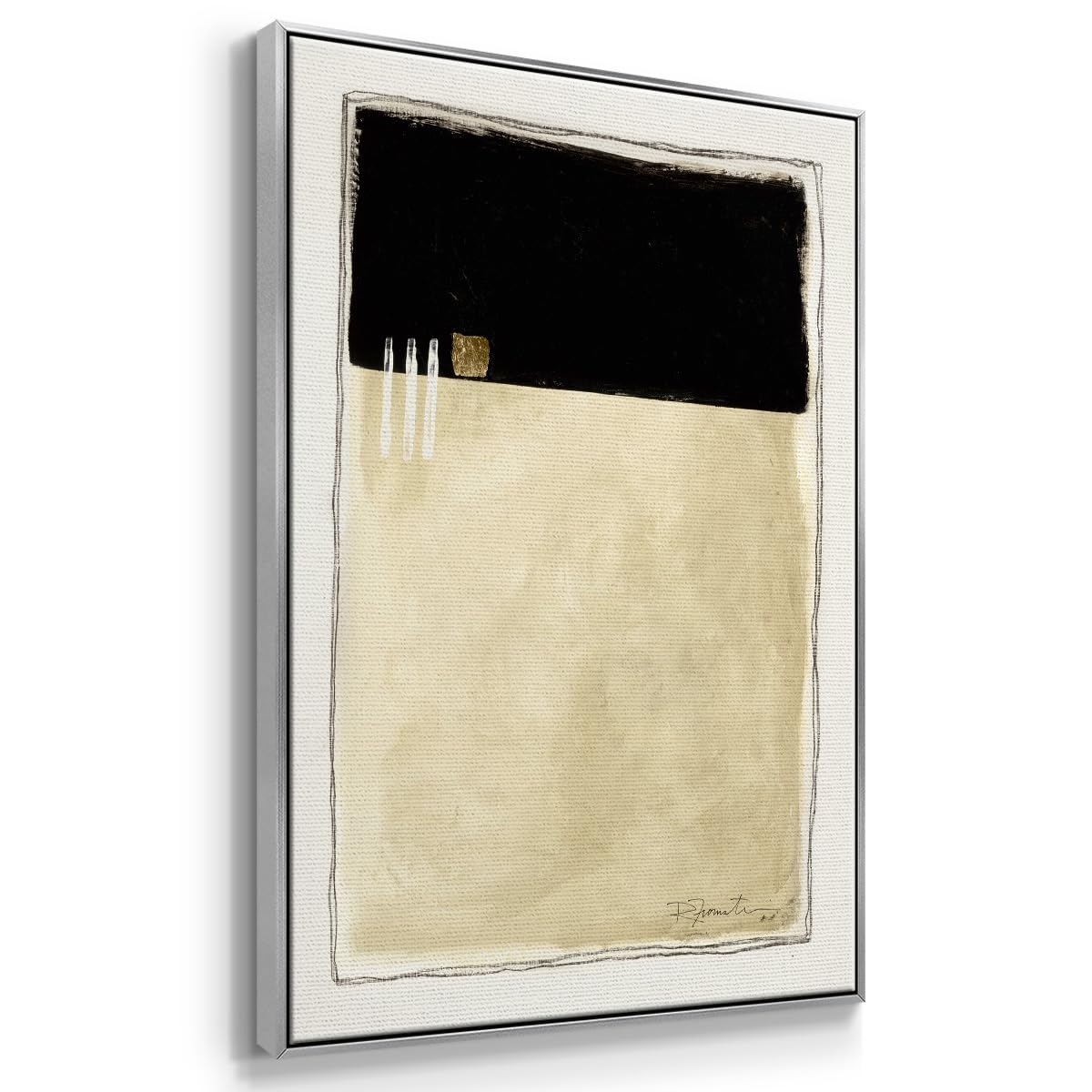 Abstract Wall Art Prints for Home Decor Gold White Geometric Patterns Abstract Silver Floater Frame Paintings for Bedroom Office Kitchen (37"L x 25"W / Inner Musing II)