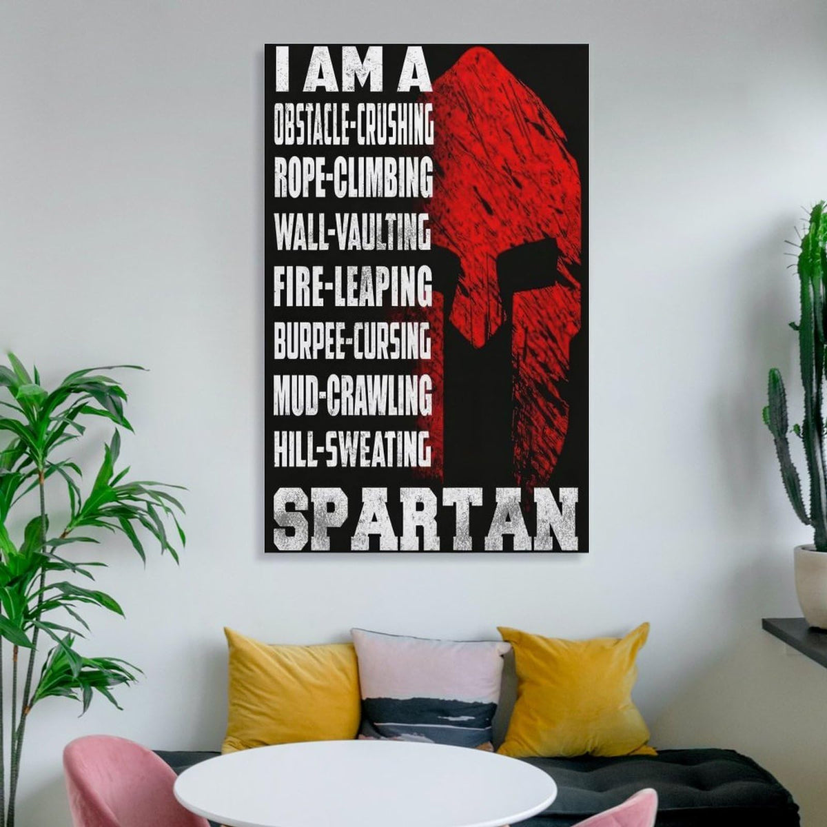I Am A Spartan Obstacle Race Motivation Canvas Printing Wall Art Prints Wall Decor Posters Red Black Warrior Helmet Gym Fitness Training Bedroom Office Garage Decor 08x12inch (style-35 / 08x12inch(20x30cm) Unframe)