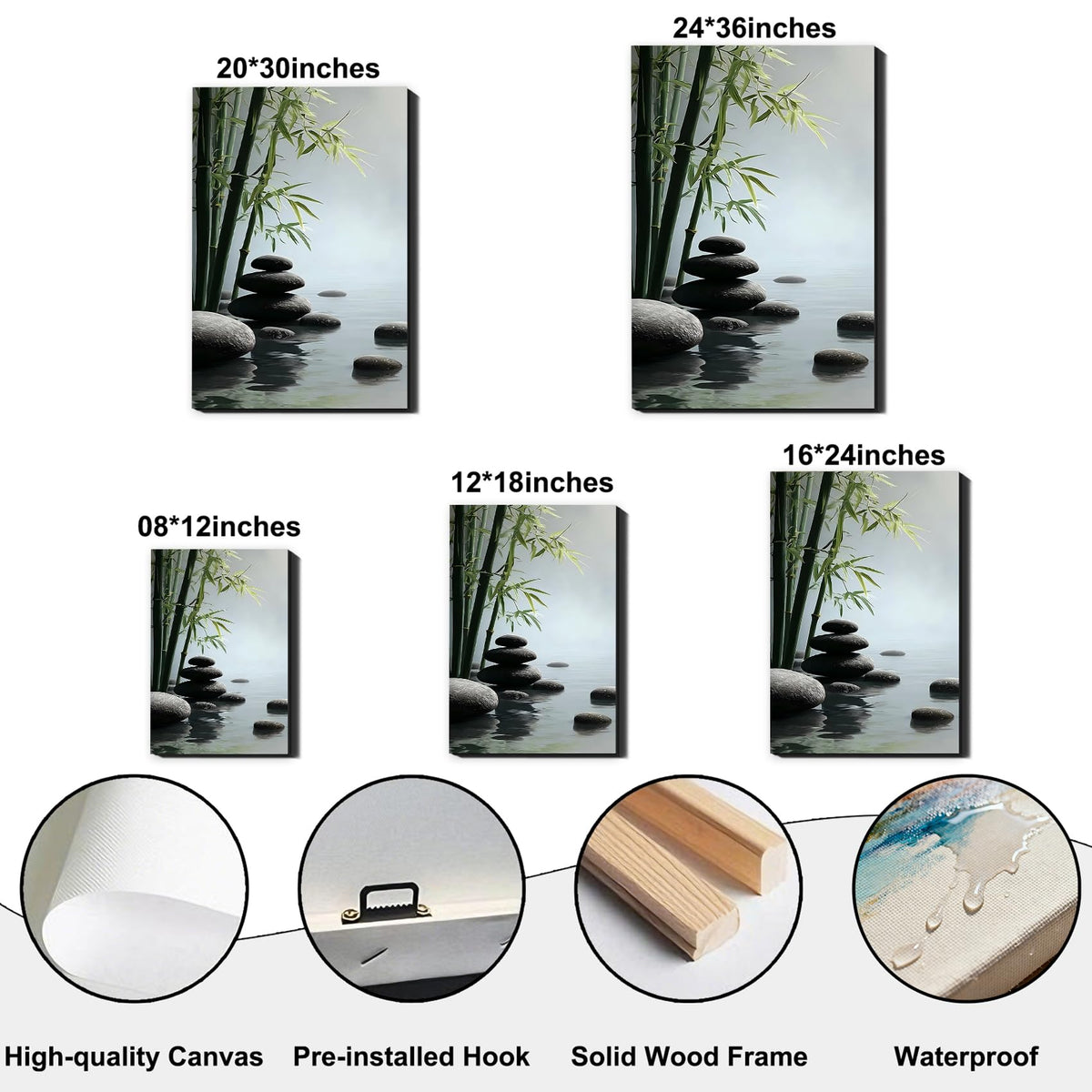 Zen Wall Art Bamboo Canvas Print (Pictures22 / 36"L x 24"W)
