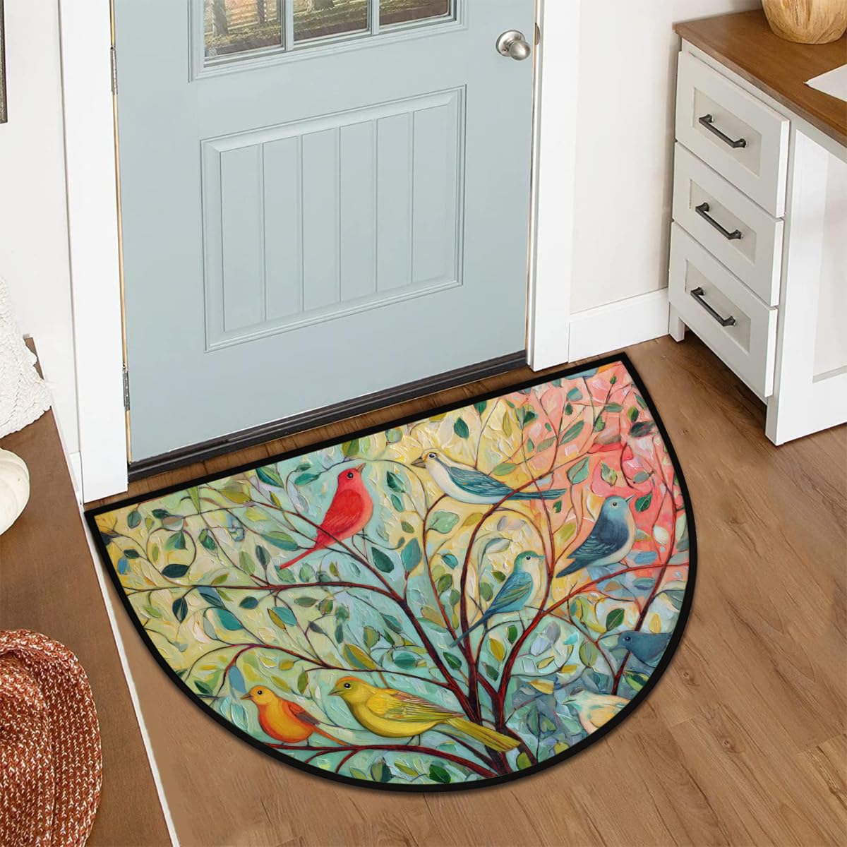 Front Door Mat Indoor Outdoor Entrance (A-02 Colorful Bird Oil Painting)