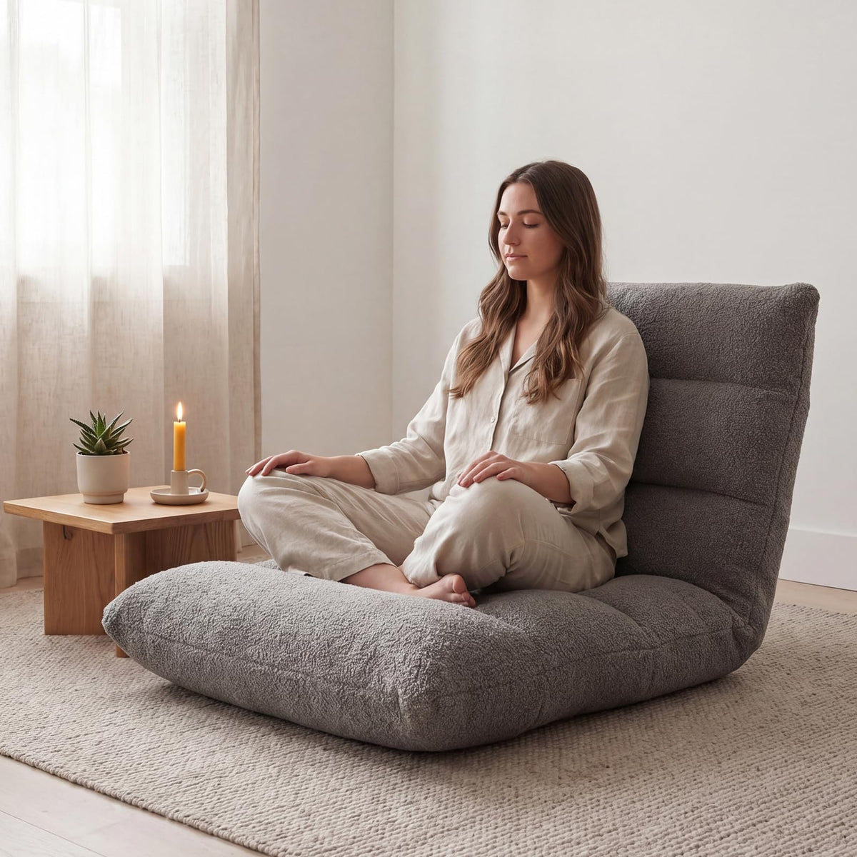 Folding Floor Chair (Grey)