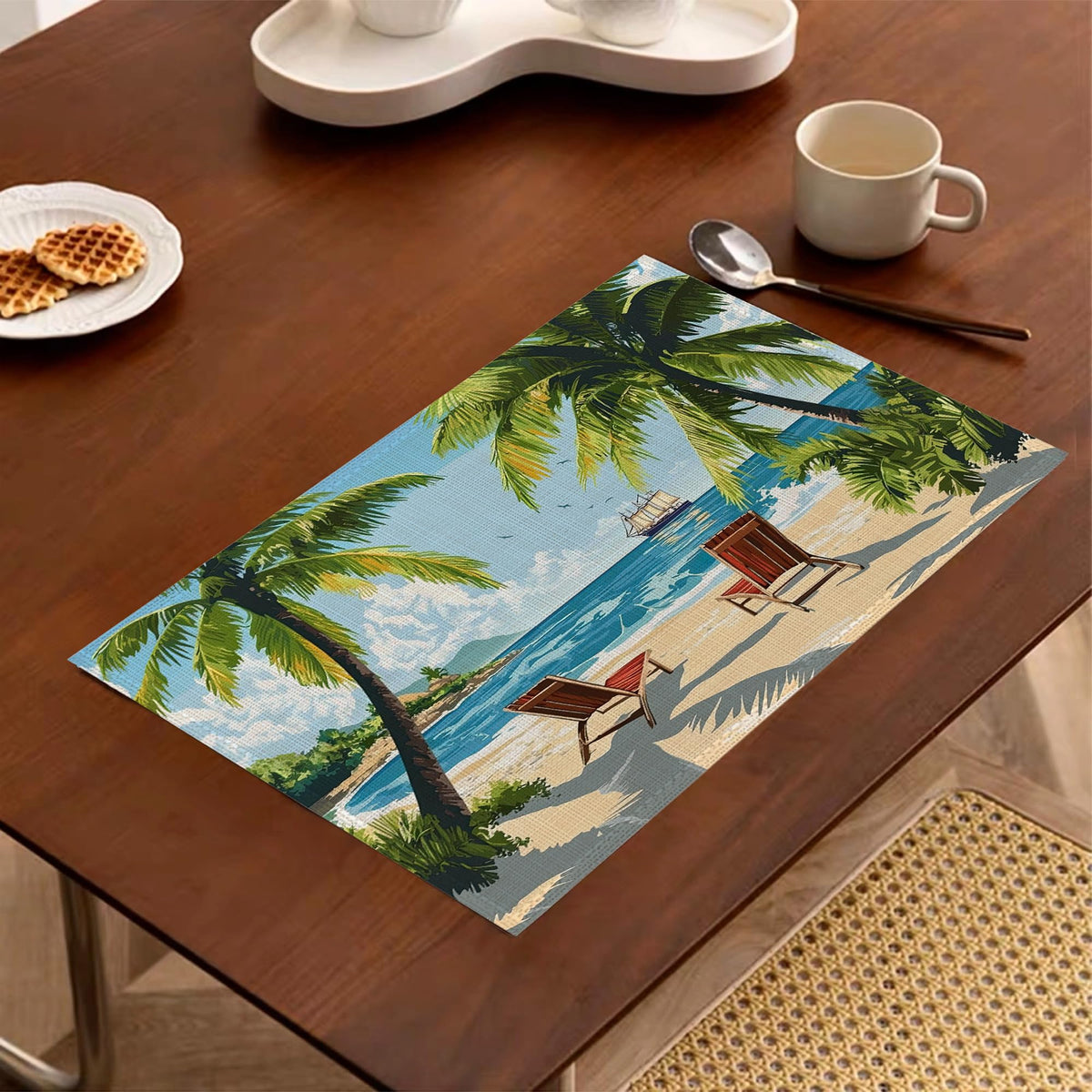 Tropical Beach Placemats Set of 6 (Tropical Beach Hawaii Palm Tree)