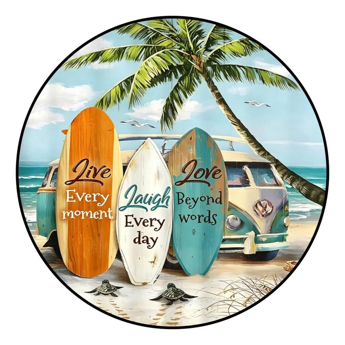 Round Area Rugs 4 FT Washable Non Slip Circle Rug (Summer Coastal Beach Palm Leaf Surfboard / 4' (Round))