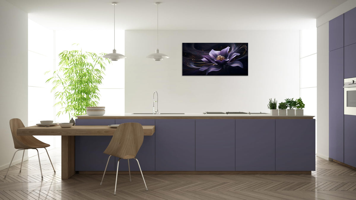 1 Panel Wall Art Purple Canvas Wall Art Purple Flower with Black Swirls Print on Canvas Flower Picture for Bedroom Home Decor Living Room Stretched and Framed 12x24 inch (24"L x 12"W / Purple Flower 5)