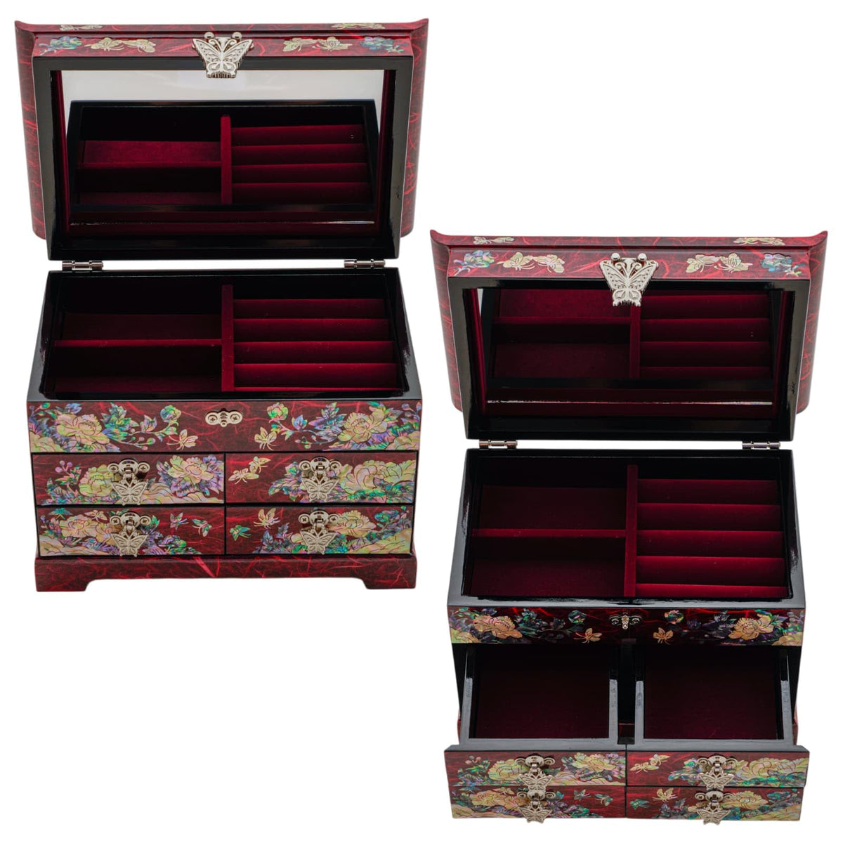 Mother of Pearl Wooden Jewelry Organizer Box (Peony_Red)