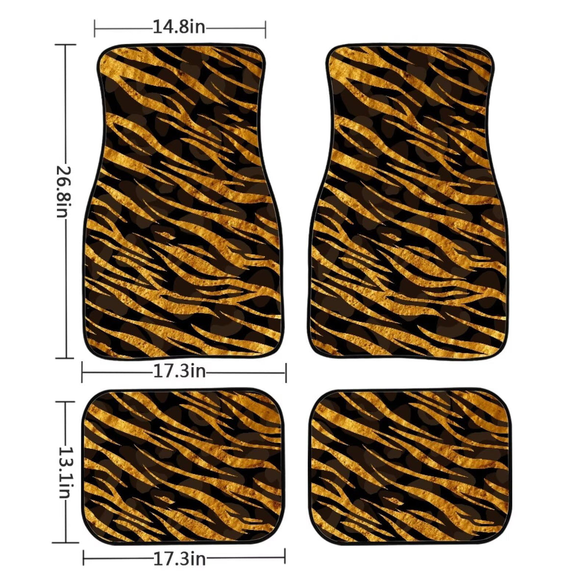 Tiger Print Car Floor Mat Full Set Gold Automotive Floor Mats Tiger Print Cars Carpet Mat Set 4 Piece Cars Foot Pads Animal Texture Car Interior Accessories (Gold Tiger Print)
