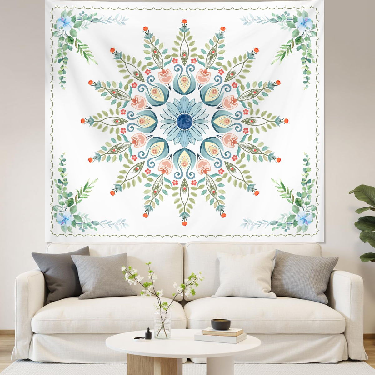 Boho Mandala Tapestry for Bedroom (Blue Mandala Tapestry / 60"L x 51"W)