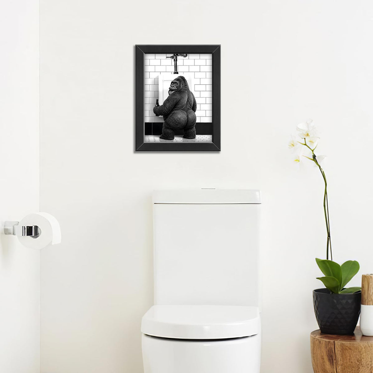 Funny Bathroom Wall Art Framed Gorilla Bathroom Decor (Framed Bathroom Art 5 / 16"L x 12"W)