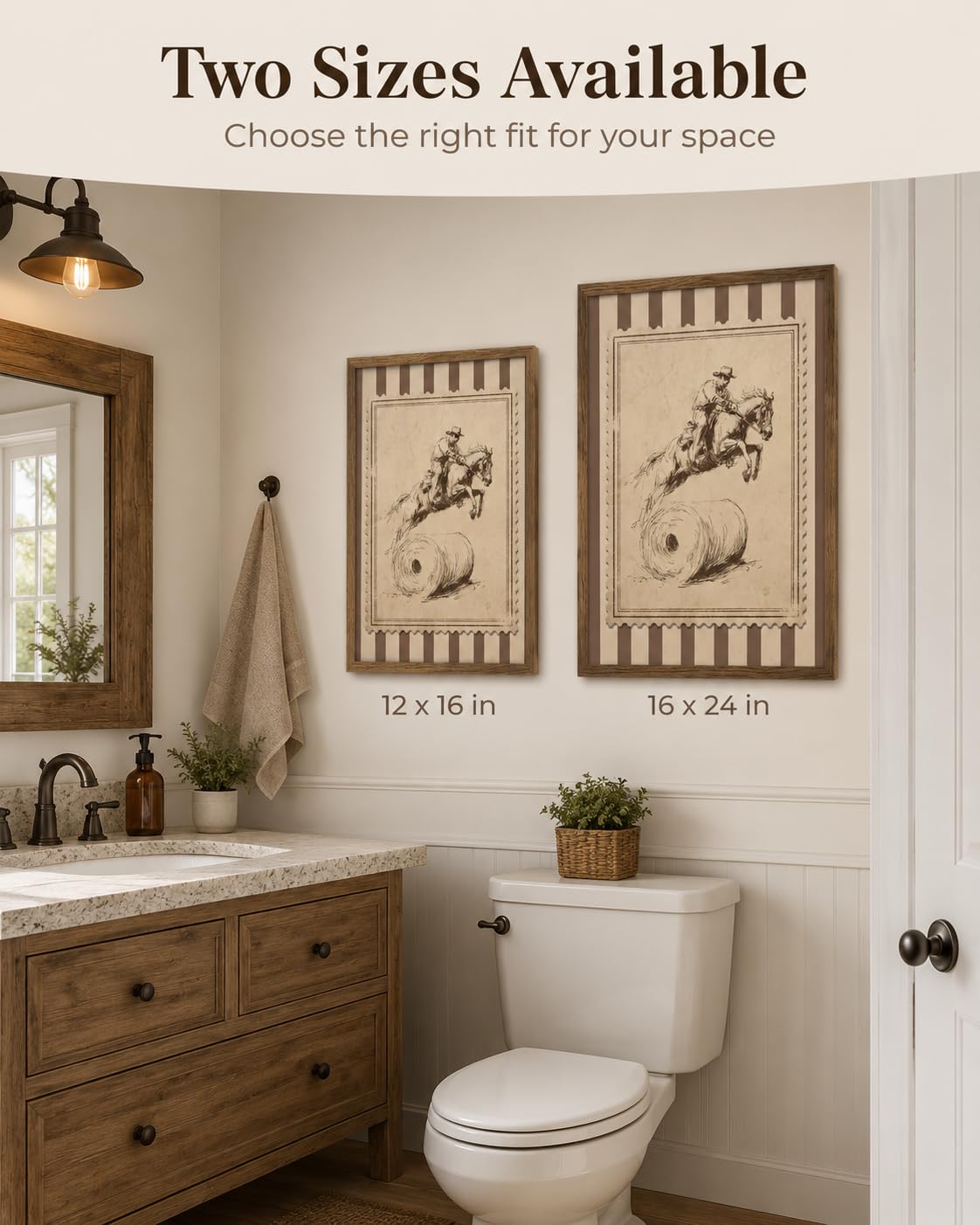 Wood Framed Funny Bathroom Wall Art Western Cowboy Toilet Paper Wall Decor (Cowboy Toilet Paper / 12"L x 16"W)