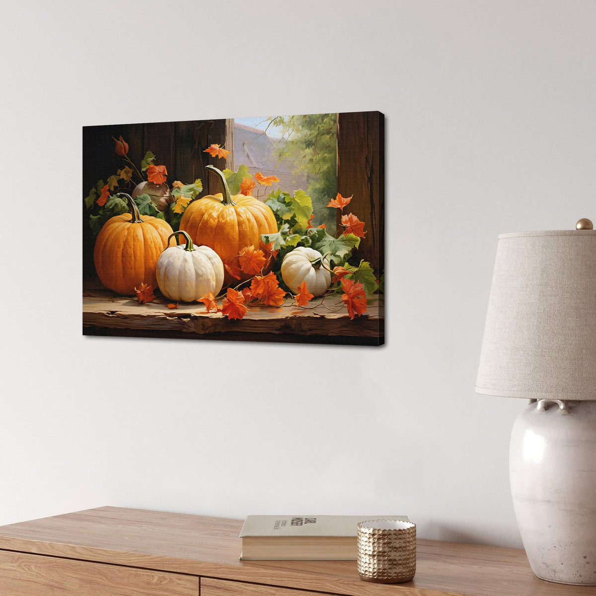 Fall Pumpkin Canvas Wall Art Autumn Themed Maple Leaf Pictures Halloween Kitchen Wall Decor Rustic Farmhouse Thanksgiving Prints Framed Modern Artwork for Living Room Bedroom Home Decorations 12x16 (16"L x 12"W / pumpkin)