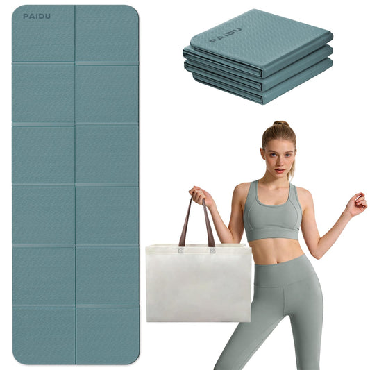 Foldable Yoga Mat for Travel (Dark green + Grey)