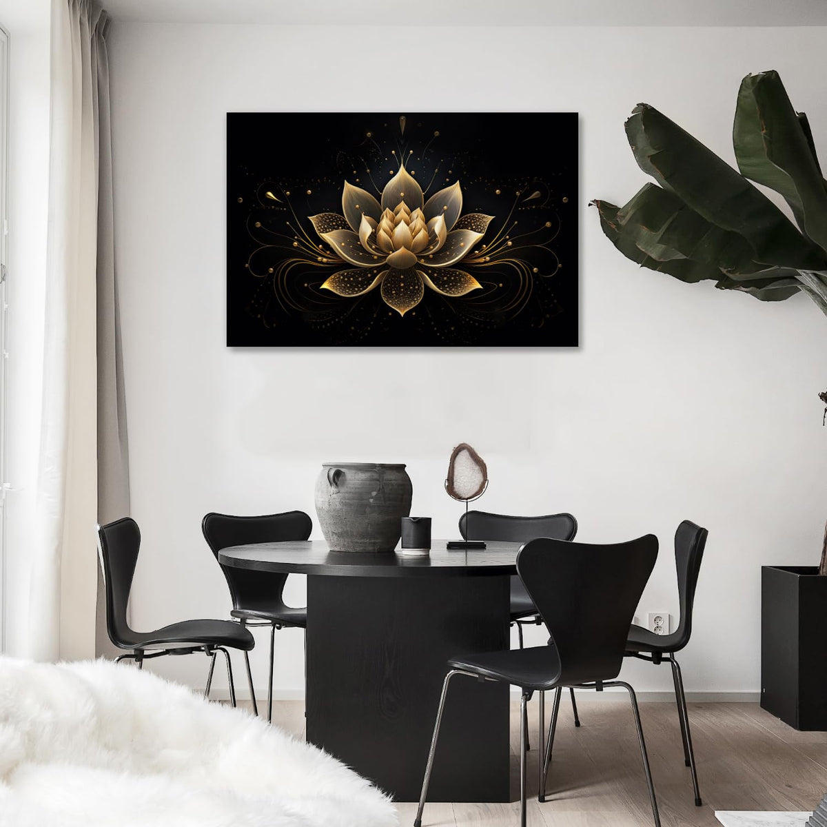 Zen Wall Art Black and Gold Lotus Painting Canvas Print Meditation Poster Flower Picture Vintage Artwork for Spiritual Room Bathroom Living Room Home Decor Framed (30"L x 20"W / A - Black and Gold Lotus)