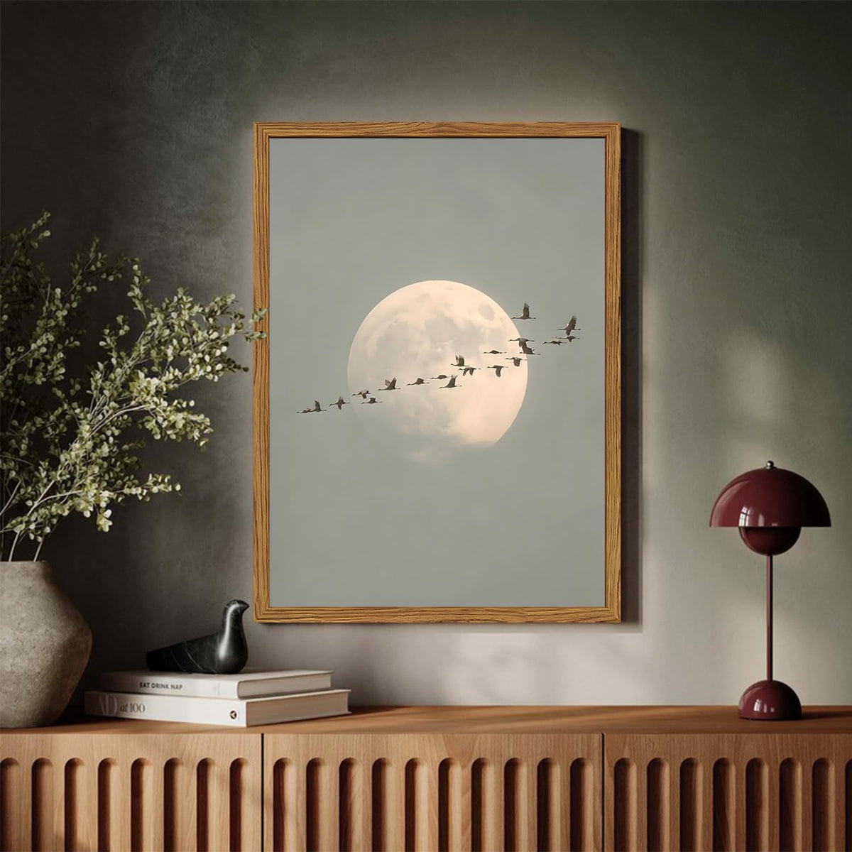 Framed Vintage Bird Wall Art (Moon Bird / 24"L x 16"W)
