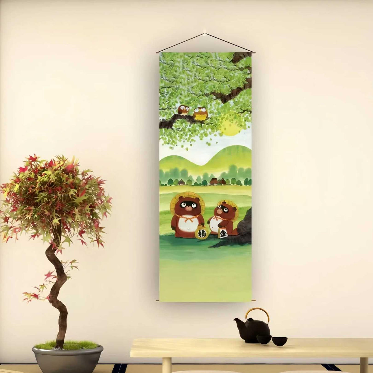 Japanese Tapestry Wall Art (Lucky Raccoon)