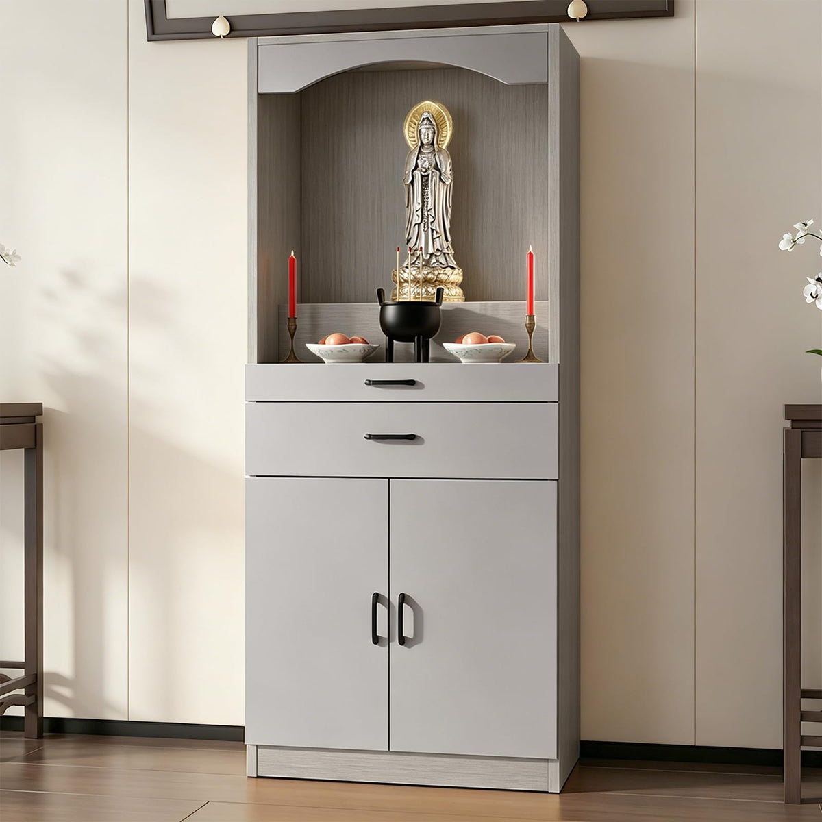 Solid Wood Altar Table (Light Gray + Light Gray Wood / 47.2" x 15.7" x 65.4")