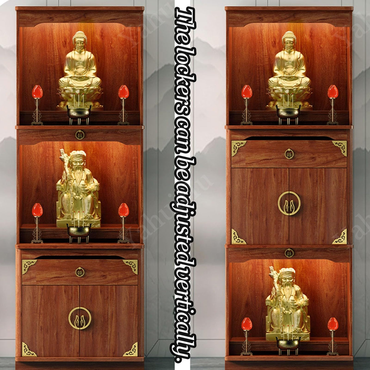 Multifunction Meditation Altar Table with Drawer and Shelf (Cherry(semi-open) / 24"Lx18"Wx78"H)