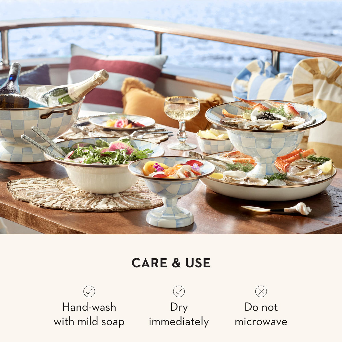 Enamel Abundant Bowl (Sky Check)