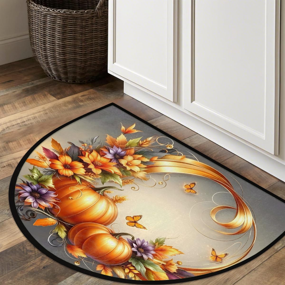 Pumpkin Half Round Door Mat Semi Moon Rug Fireplace Carpet Area Rugs (B:color:20)