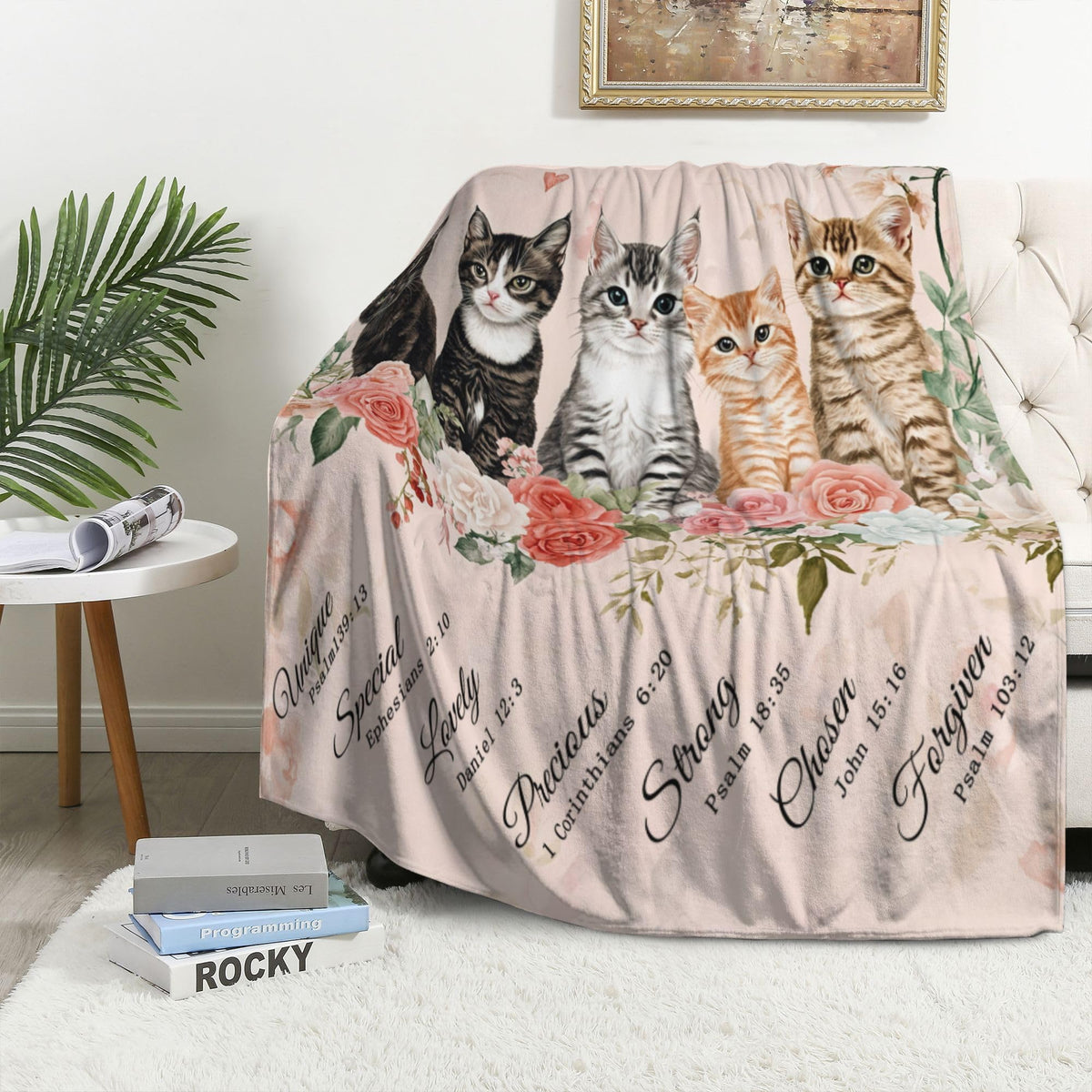 Cat Fleece Throw Blanket Christian Inspirational Gifts Room Decor 40"x50" (Five Cats / 40"X50")