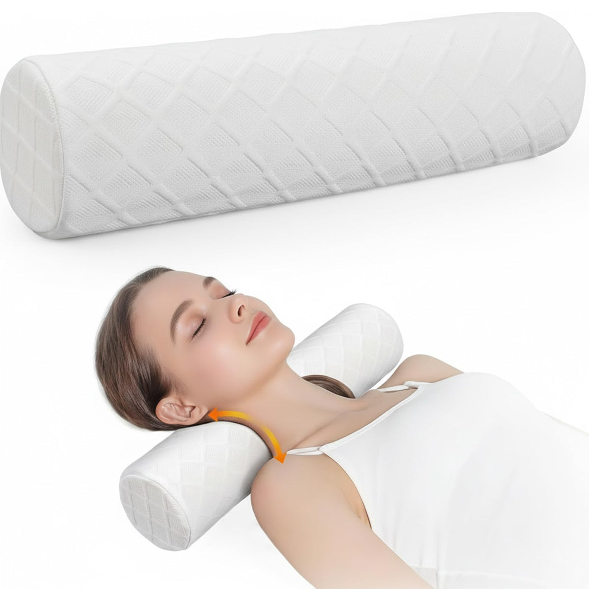 4.7" Small Neck Roll Memory Foam Pillow Cylinder (White L / Large - 4.7" H)