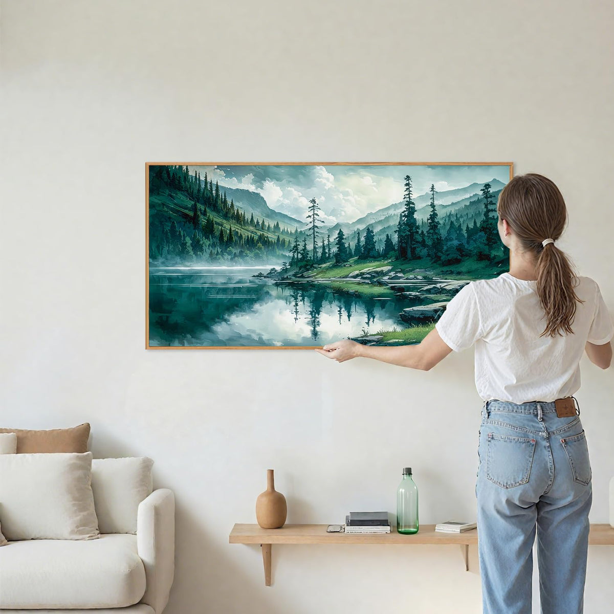 Large Nature Forest Framed Canvas Wall Art (Mountain Forest / 40"L x 20"W)