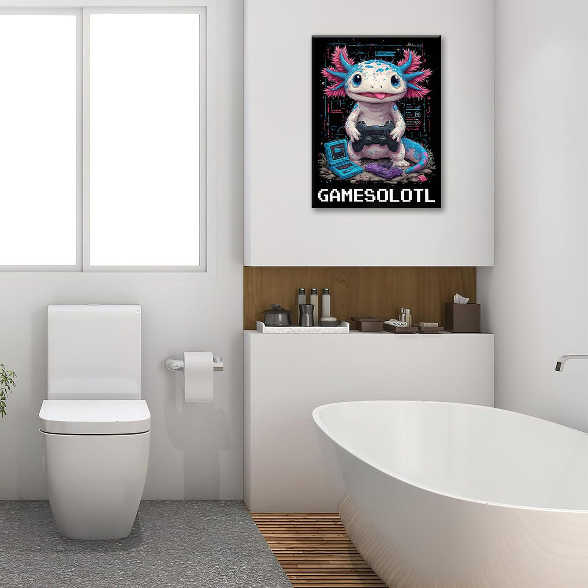 Axolotl Canvas Wall Art Game Animal Print Painting Framed ArtWork 12"x16" (Axolotl / 16"L x 12"W)