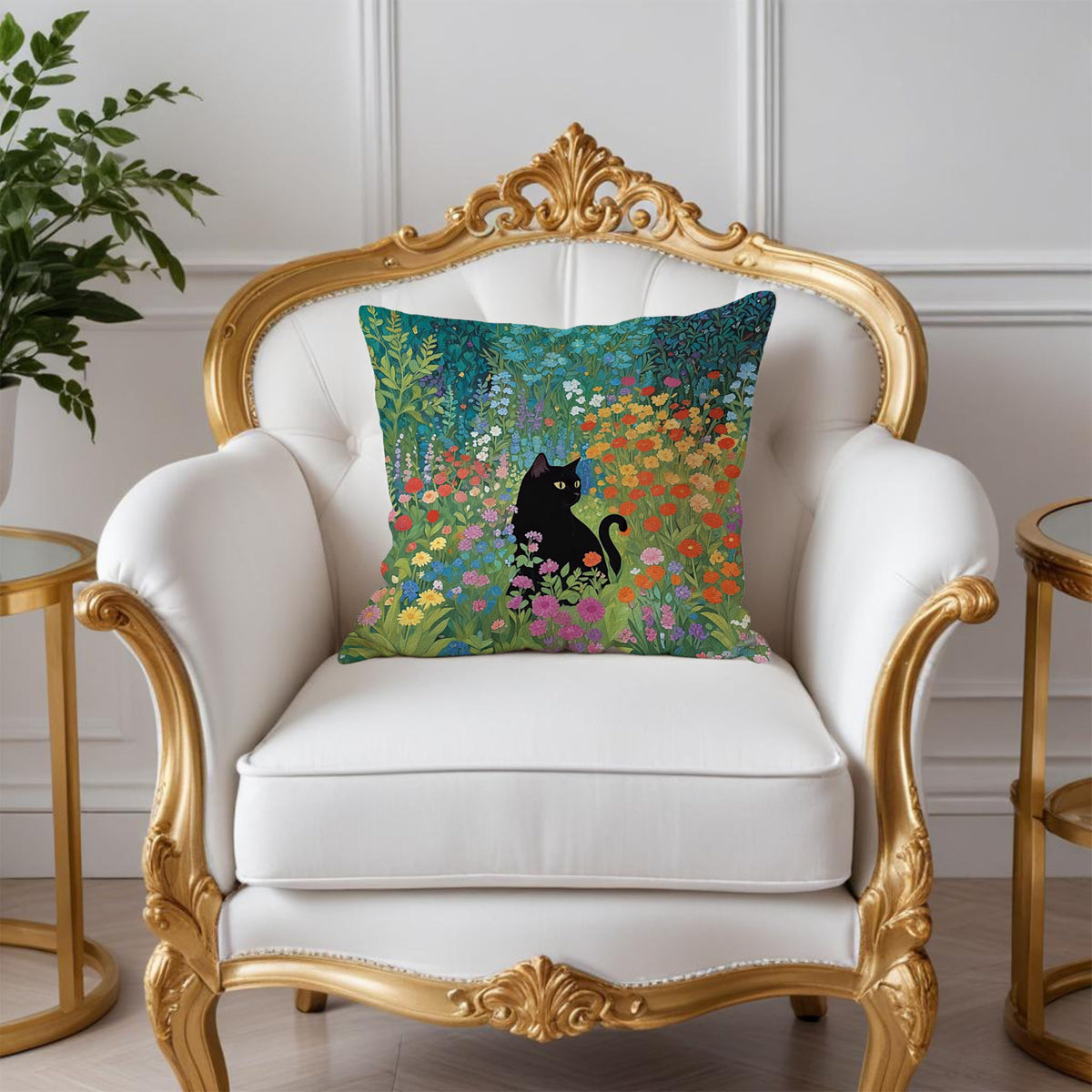 Floral Black Cat Pillow Covers 18x18 (Style04)