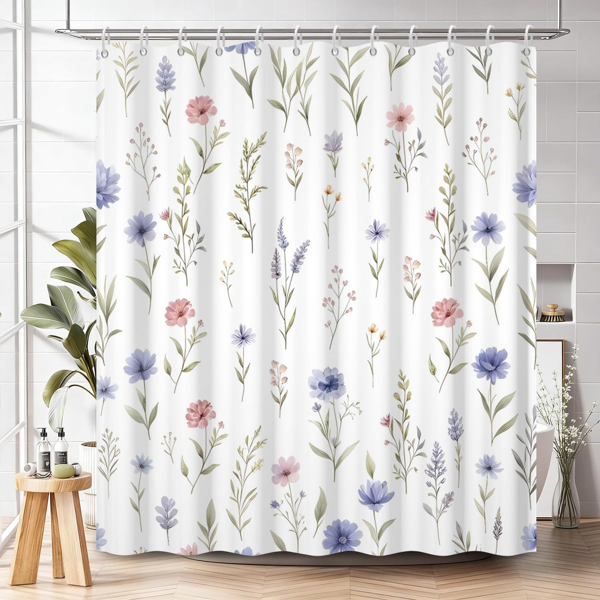 Watercolor Floral Shower Curtain 71x74 Inch (Floral-c)