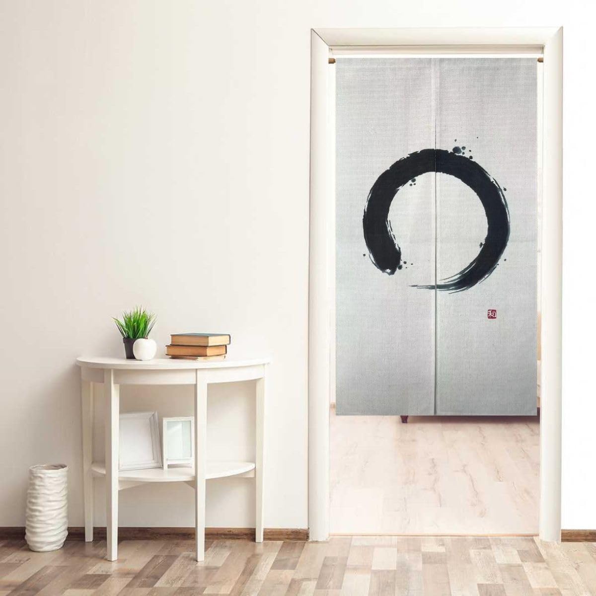 Noren Japanese Doorway Curtain Zen Enso Yoga Feng Shui Asian Tapestry Decorations Room Divider Privacy Anime Curtains Oriental Traditional Chinese (Zen Art Enso Circle / 33.5"W x 67"L (Pack of 1))