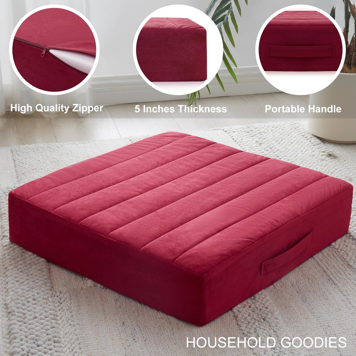 22 inches Floor Pillow for Adults (Burgundy / 1 Count)