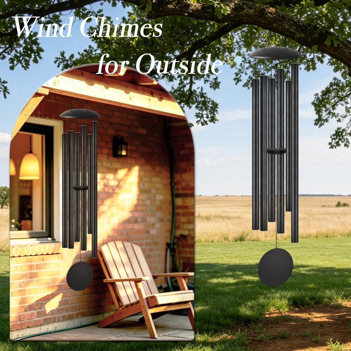 60" Extra Large Wind Chimes for Outside Deep Tone Wind Chimes Garden Decor (Black Thick / 60")