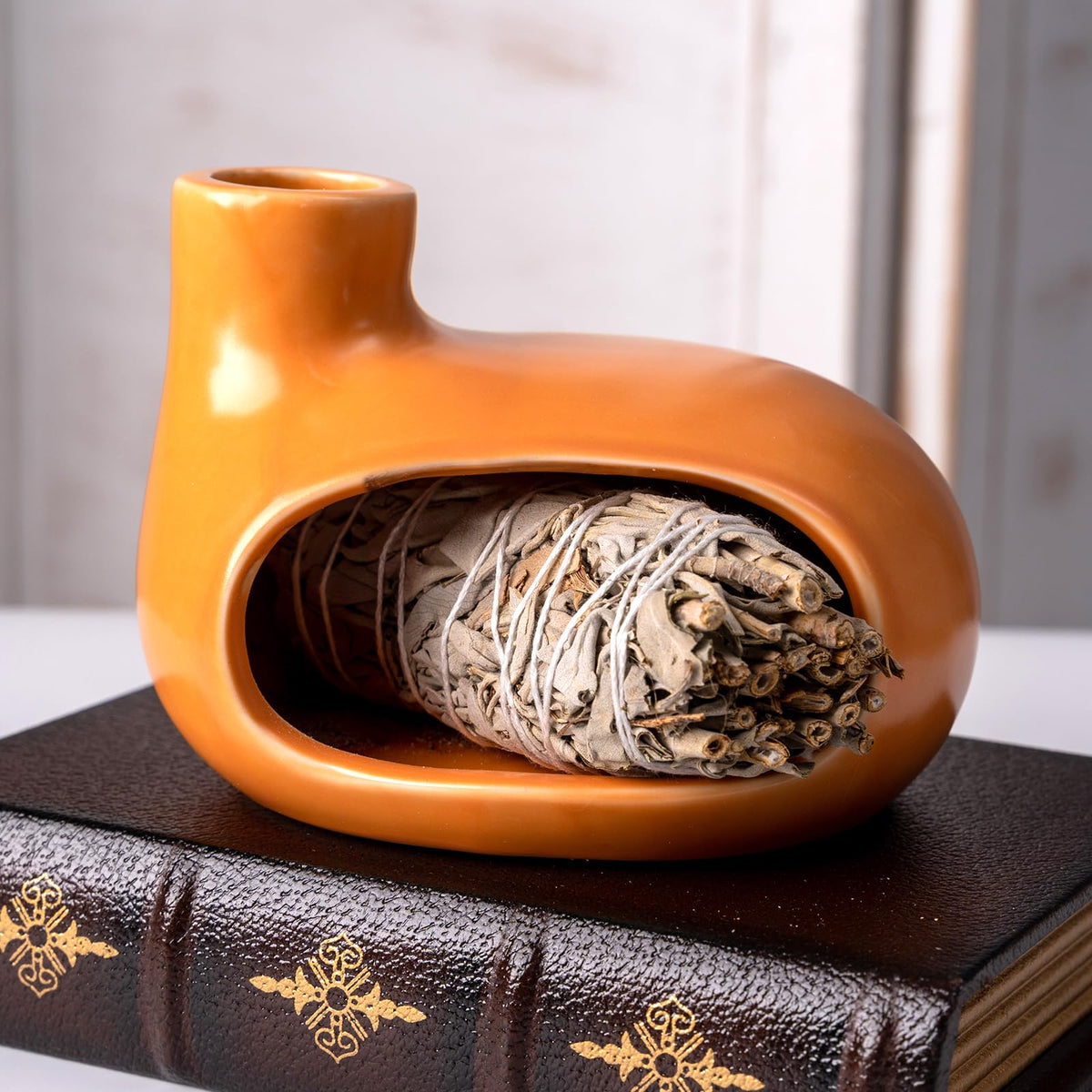 Ceramic Palo Santo Holder (Classic Glazed Ceramics - Orange)