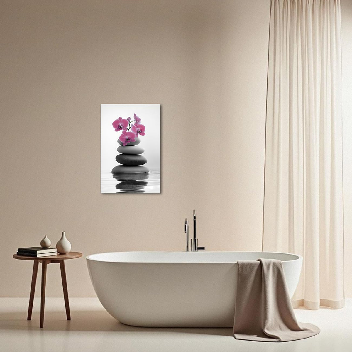 Zen Canvas Wall Art Spa Bathroom Poster Orchid Flowers and Zen Stones on Water Pictures Print Meditation Spiritual Artwork Yoga Zen Room Decor Framed (Pink / 24L" x 16W")