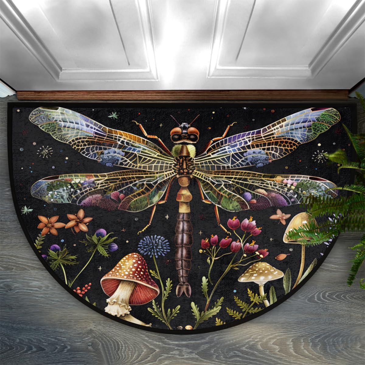 Dragonfly Half Round Doormat Non Slip Half Moon Rug Outdoor Welcome Mat (B 004)