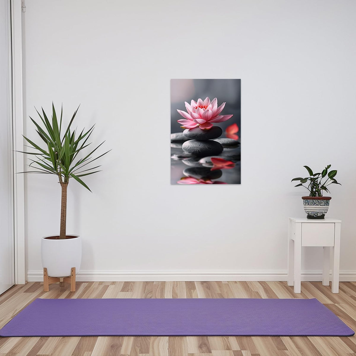 Pink Lotus Flower Picture Zen Flower Wall Art Spa Meditation Canvas Poster Spiritual Yoga Bathroom Print Wall Decor Framed (Black / 16"L x 24"W)