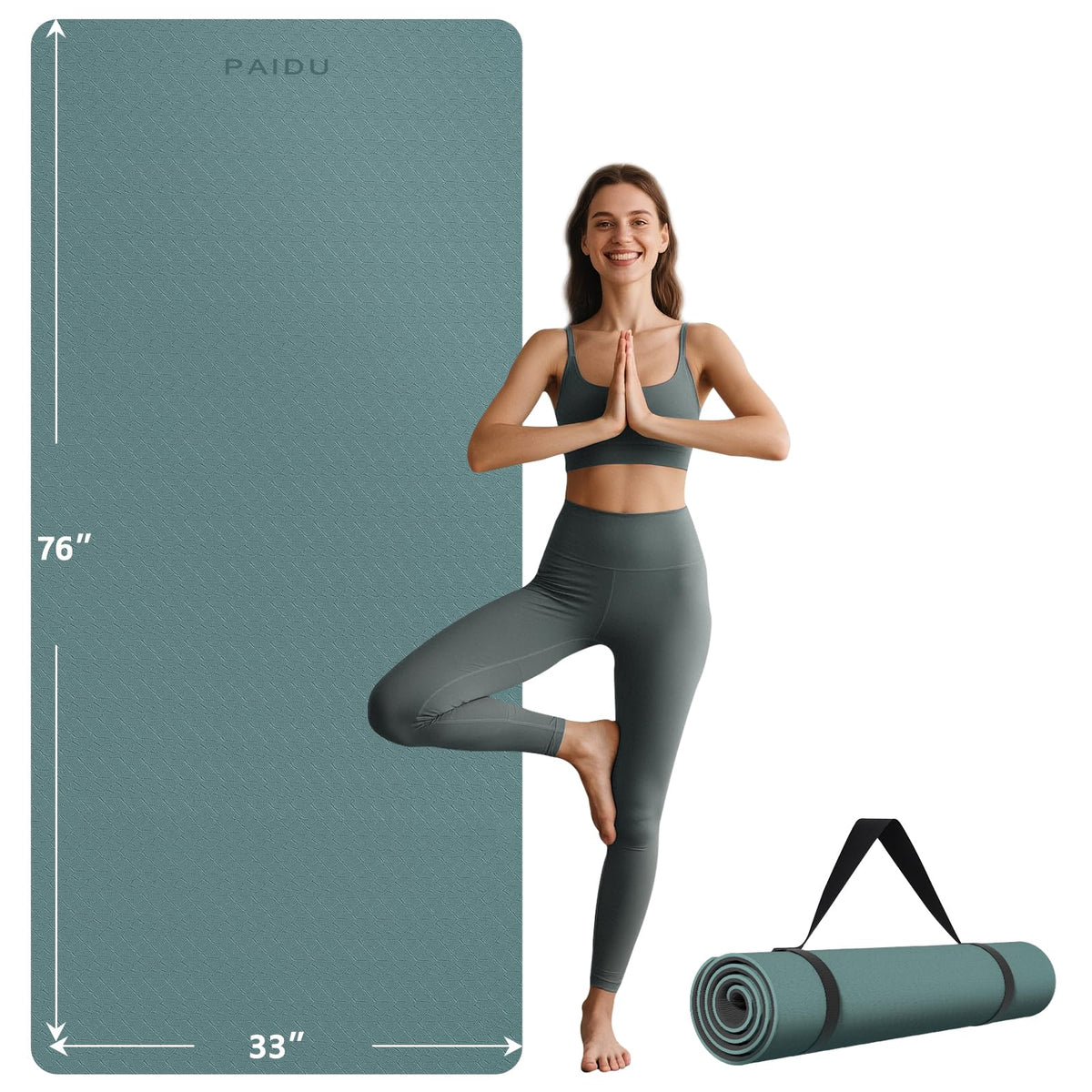 Extra Long Wide Yoga Mat (Dark green + Black)