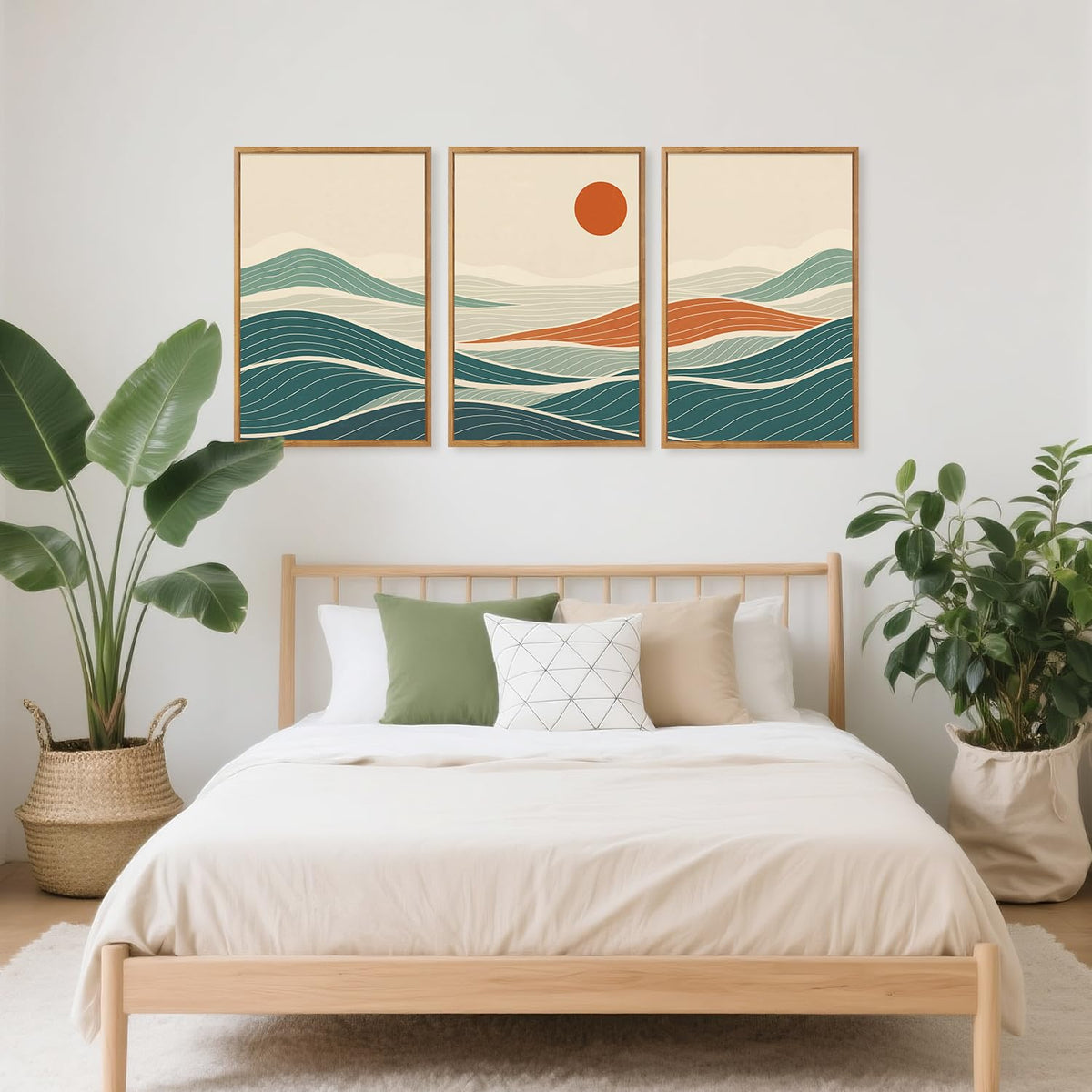 Beach Sunrise Framed Canvas Wall Art Set (Waves Line Art / 24"L x 36"W)