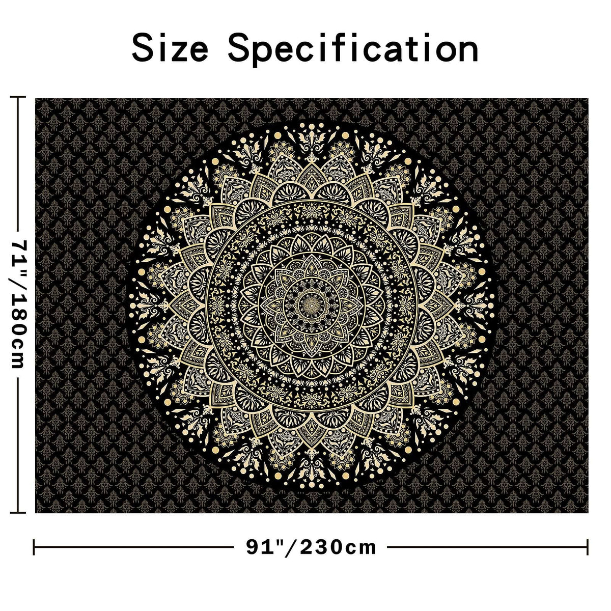Black Mandala Tapestry Wall Hanging Psychedelic Medallion Wall Tapestry Aesthetic Indian Hippie Decor Bohemian Art Boho Home Decoration Blanket for Bedroom (91"L x 71"W / Mandala Tapestry-2)