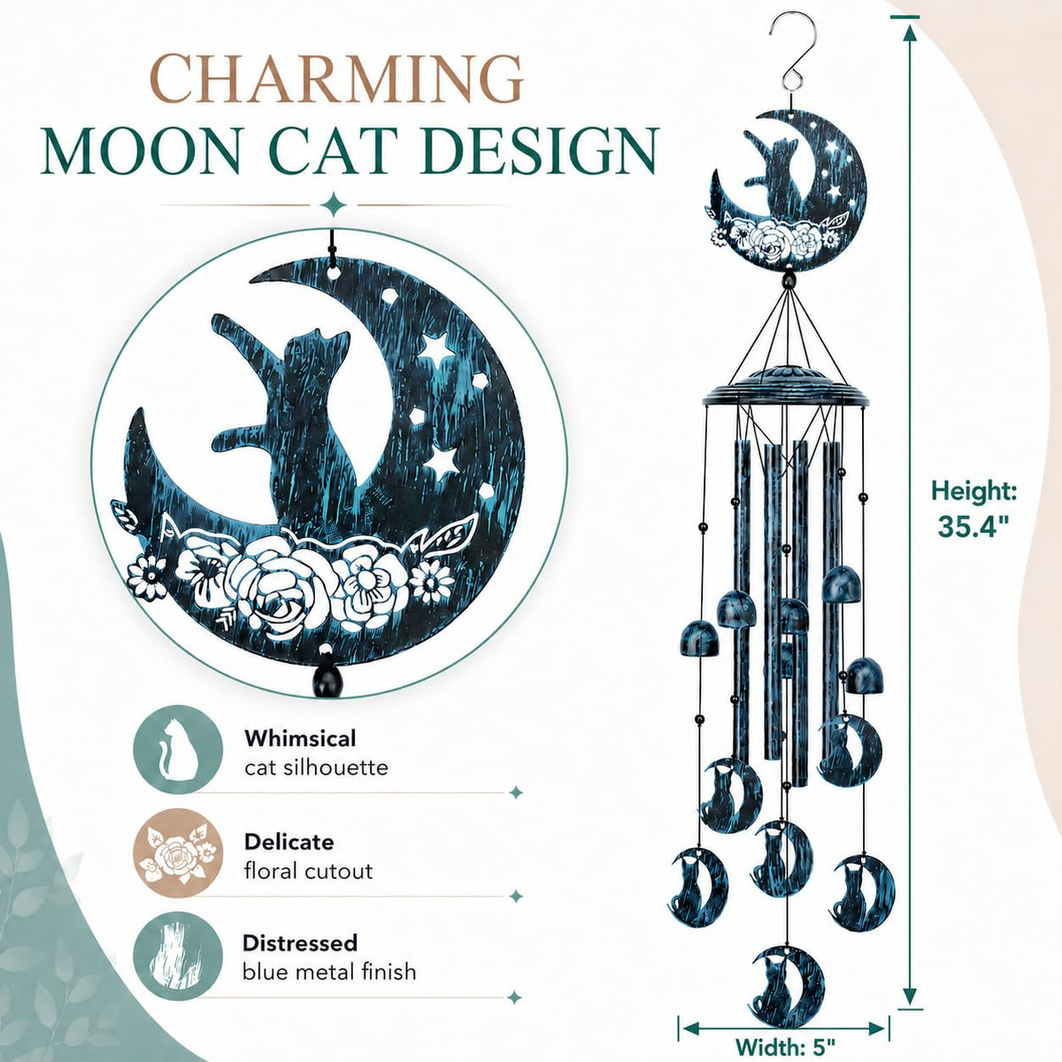 Wind Chimes Cat Memorial Wind Chime for Outside Cat Lover Gifts for Women Grandma (Cat)