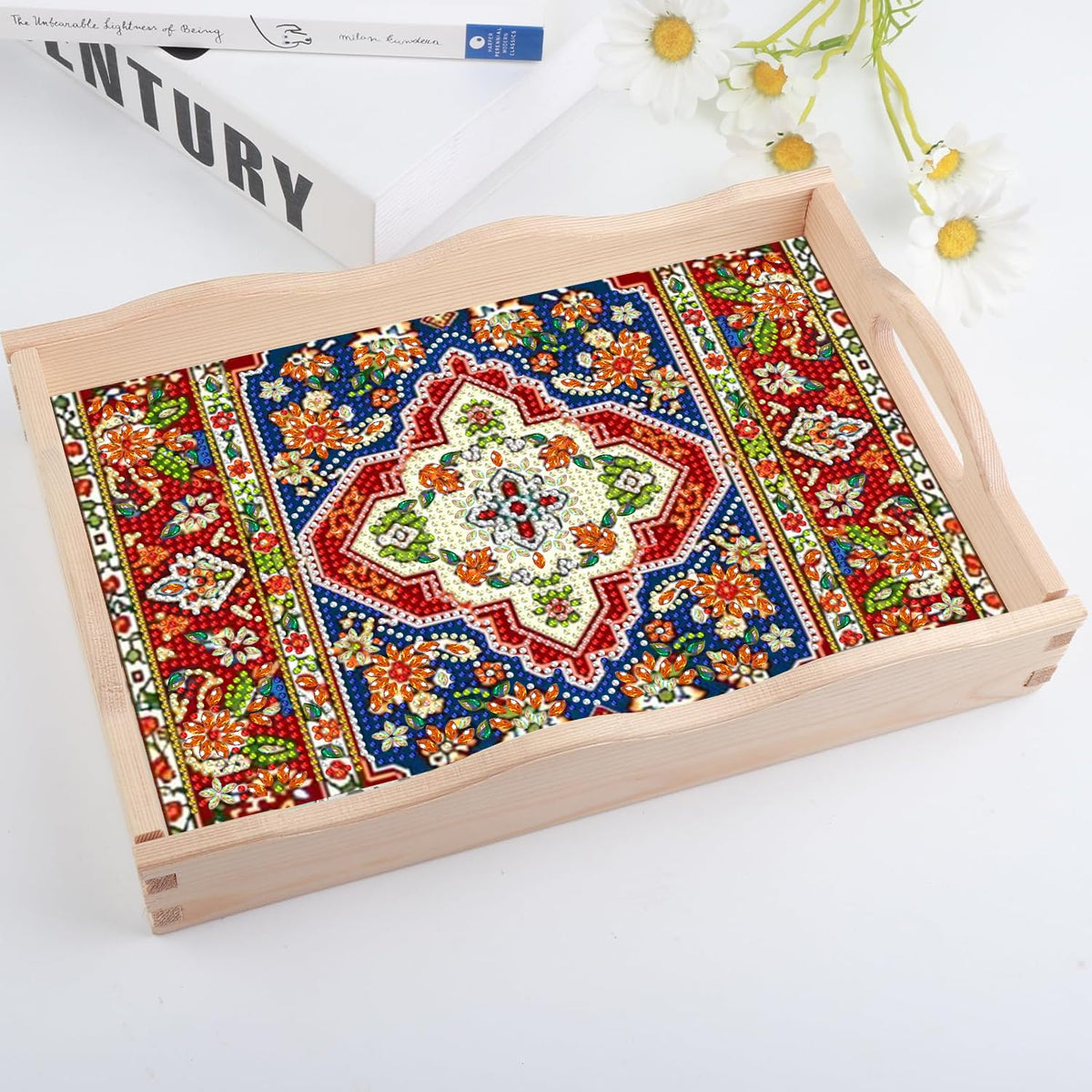 Mandala Diamond Painting Wooden Serving Tray with Handle for Adults (A-Mandala Small)