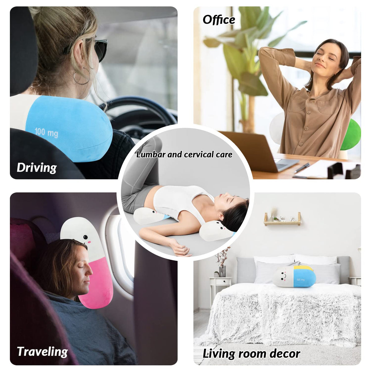 Cervical Neck Roll Pill Pillow (Purple / Medium)