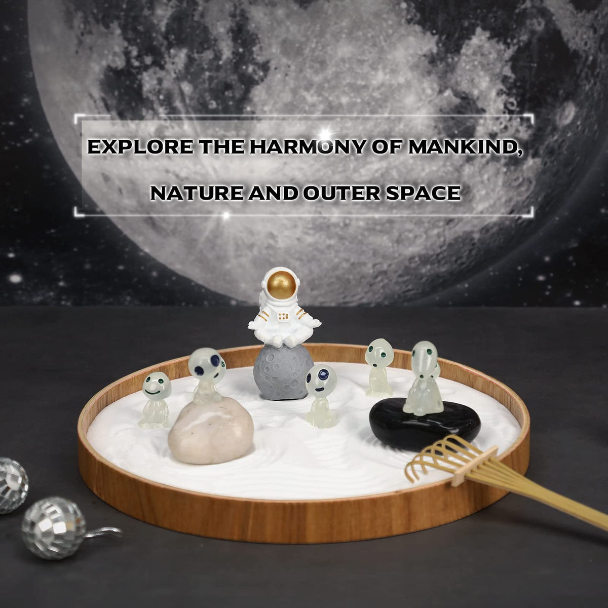 Mini Zen Garden for Desk Outer Space Themed (Spacemen Wh)