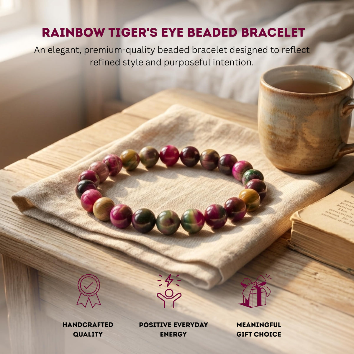 Rainbow Tiger's Eye Bracelet 8mm Beaded Bracelet (Rainbow Tiger's Eye / Large)