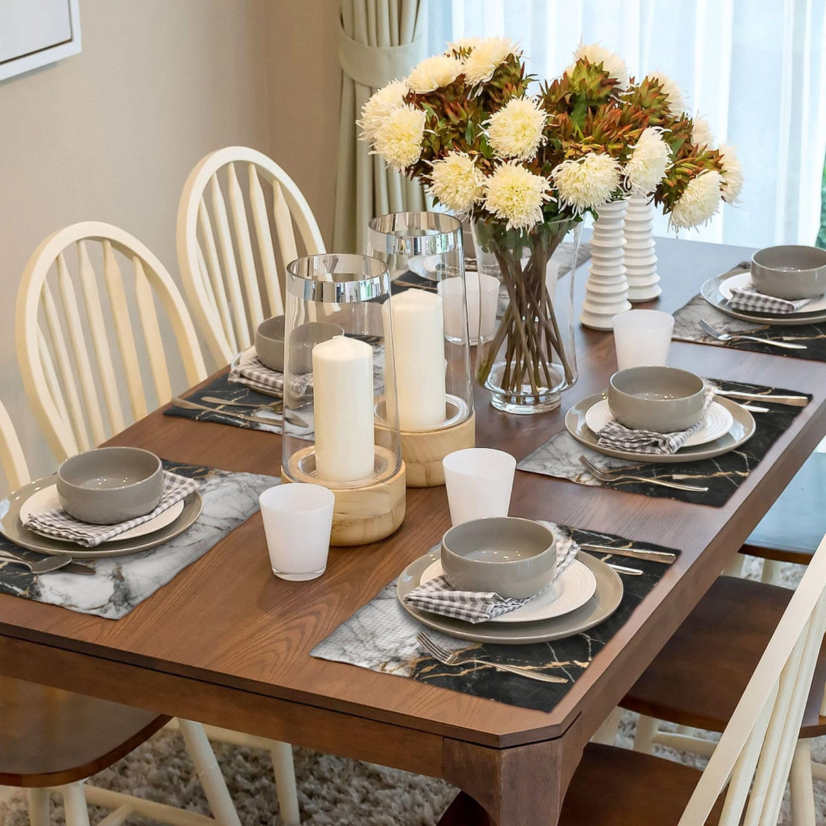 Black White Gold Marble Place Mat Set of 6 Pieces Heat (6PCS / Black White Gold Marble)