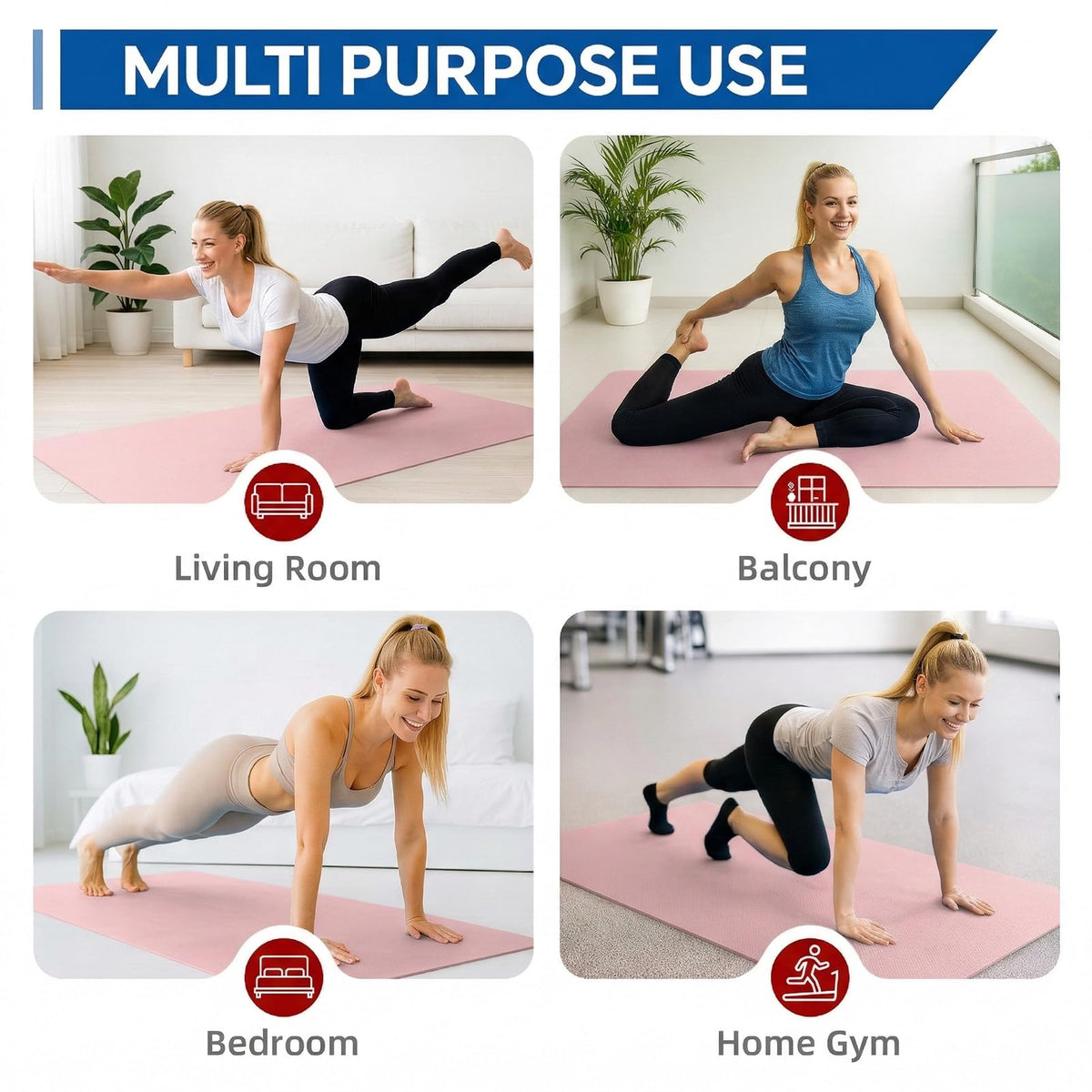 Extra Large Yoga Mat 6'x4' (Pink / 72" x 48" x 0.25")