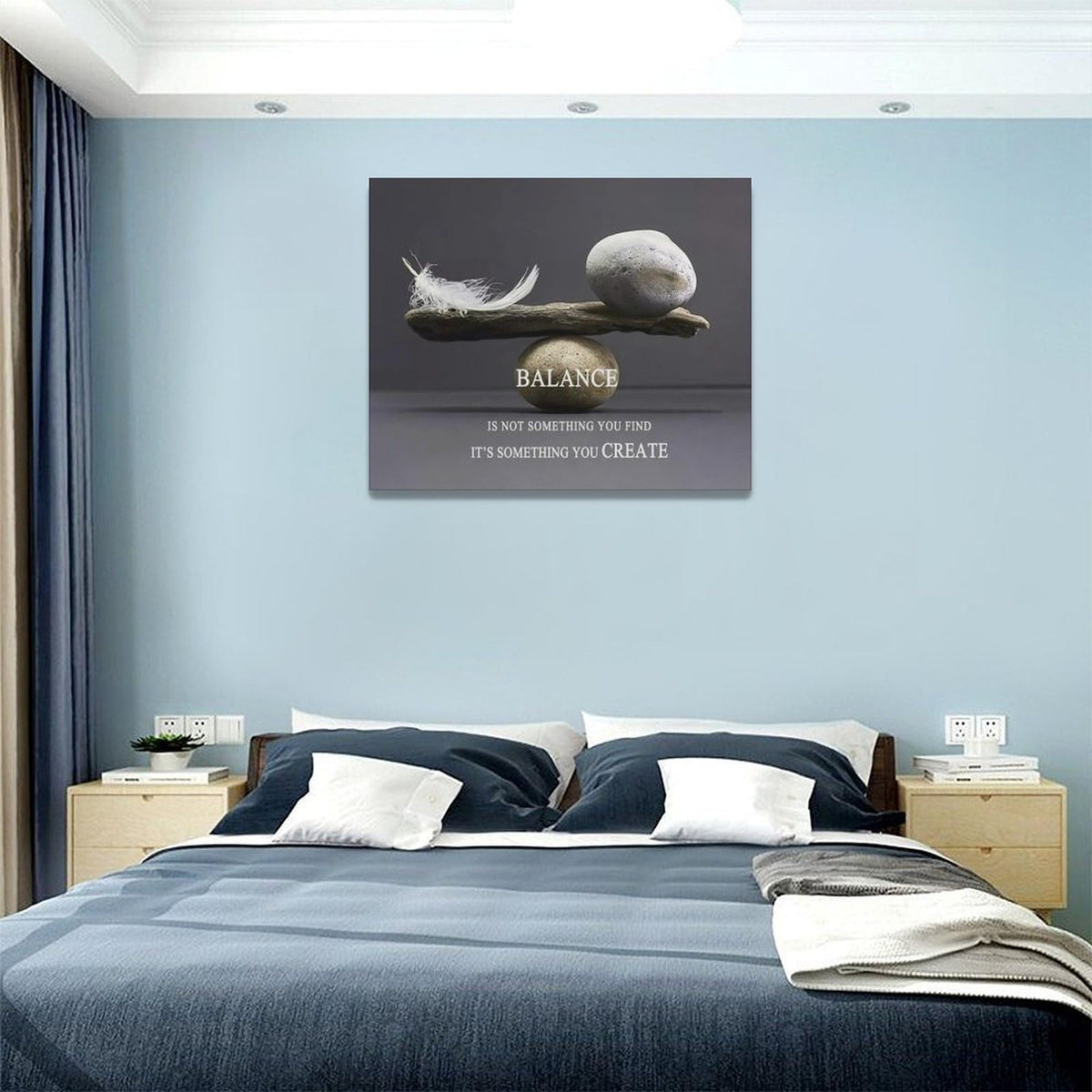 Zen Stone Wall Art Meditation Spiritual Wall Decor Inspirational Balance Feather Pictures Canvas Prints Framed Home Decorations Painting Artwork for Living Room Bedroom Office Bathroom 20"x16" (20"L x 16"W / Inspirational Quotes-Balance)