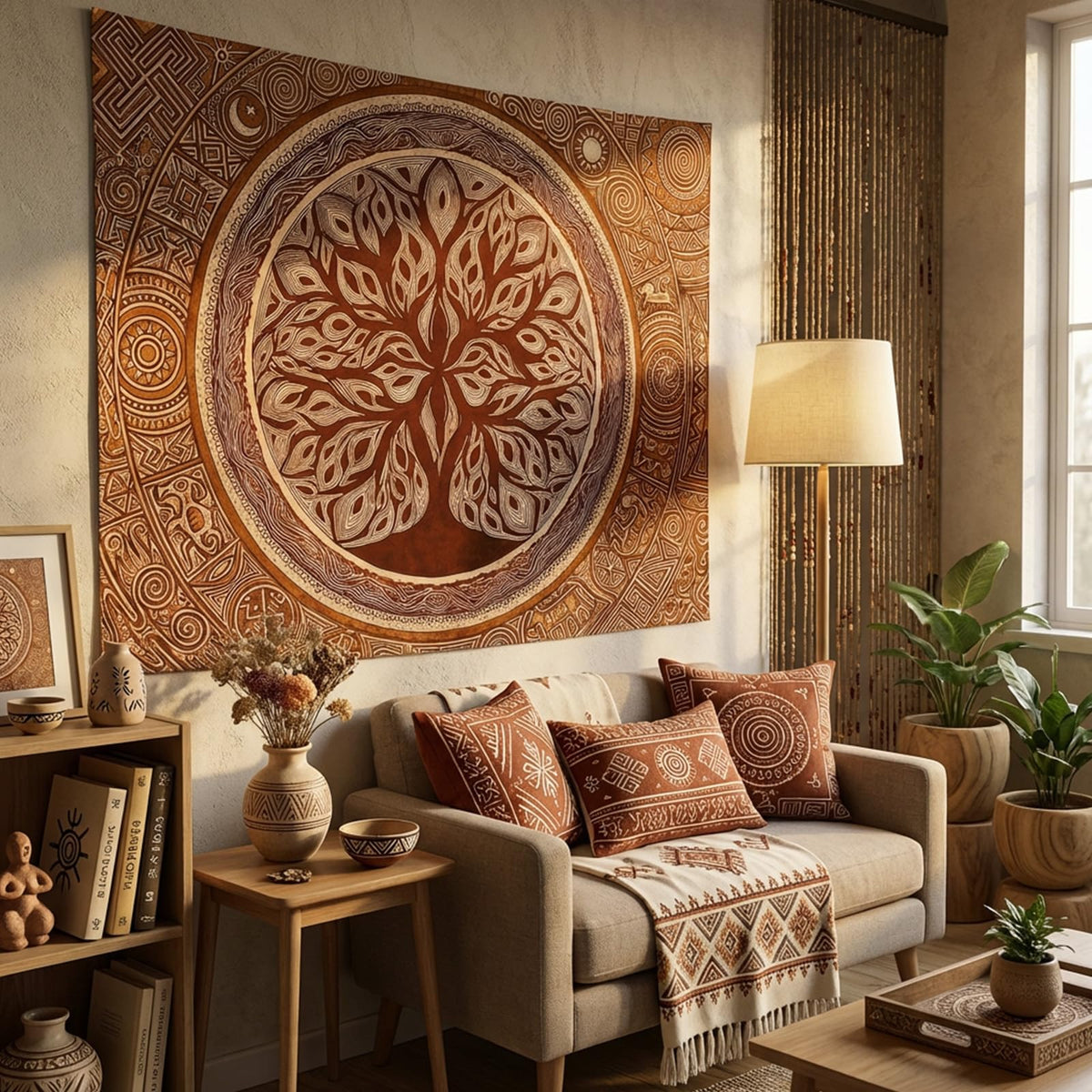 Tapestry Celtic Tree of Life Tapestries Mythological Tribal Tapestries Rustic Folk Art Wall Tapestry Bedroom Dormitory Living Room Decoration 80"x60" (80"L x 60"W / Brown)